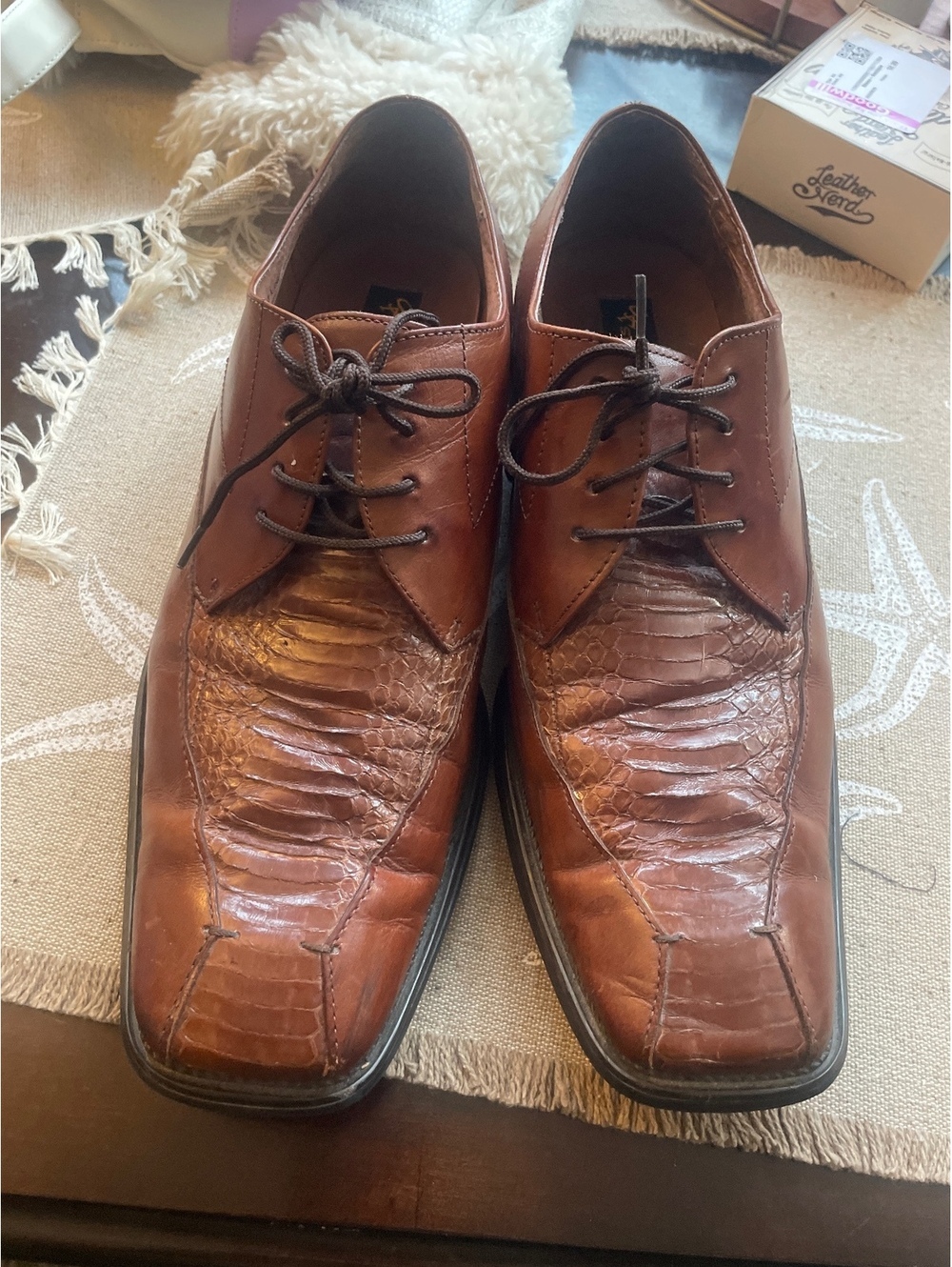 Stacy Adams Genuine Snake and Leather Brown Dress Shoes Size 10.5 M